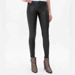 Buckle Celebrity Pink Black Faux Leather Leggings